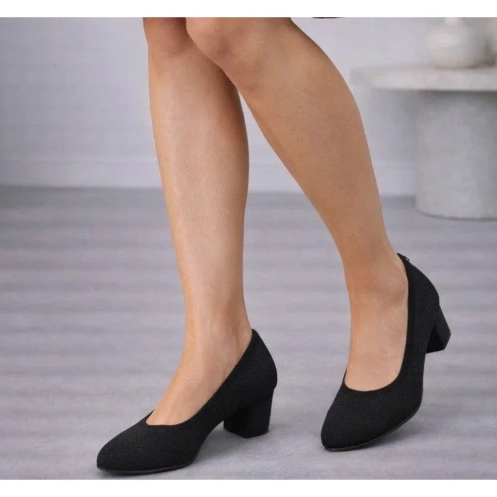 EILEEN FISHER Black‎ Knit Pumps Heels Comfort Shoes US 8 EU 39 UK 5.5 LEATHER